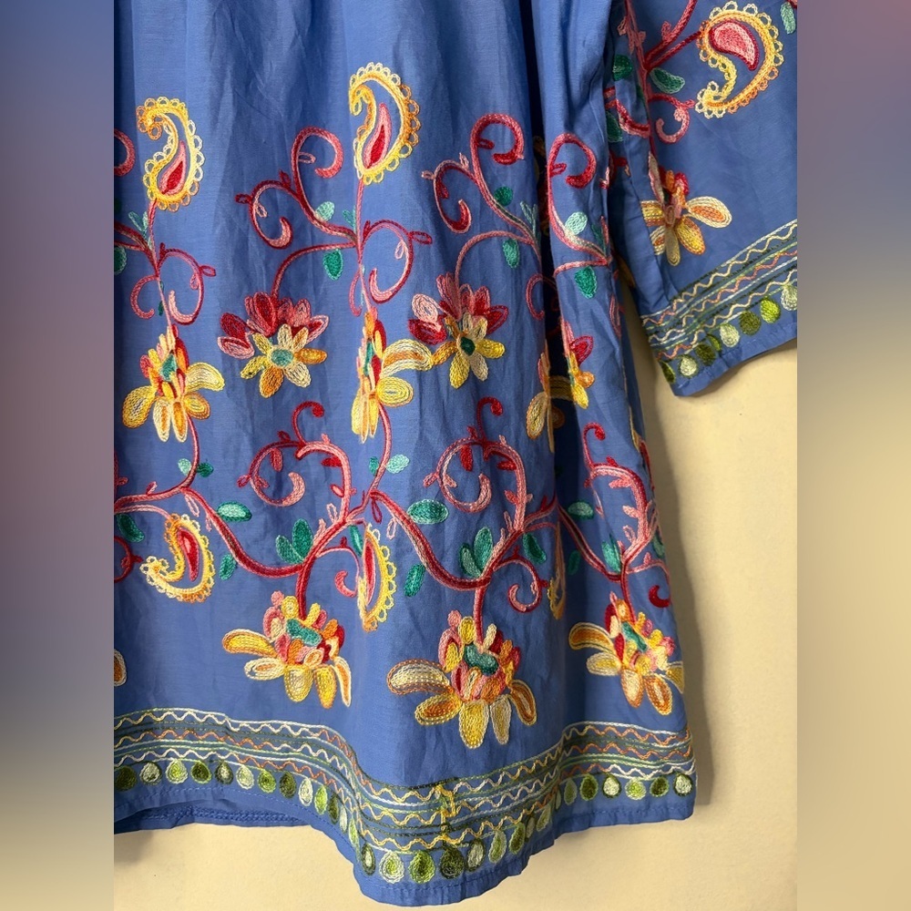 Women’s embroidered cotton blouse colorful art to wear artsy boho breathable - Picture 3 of 8